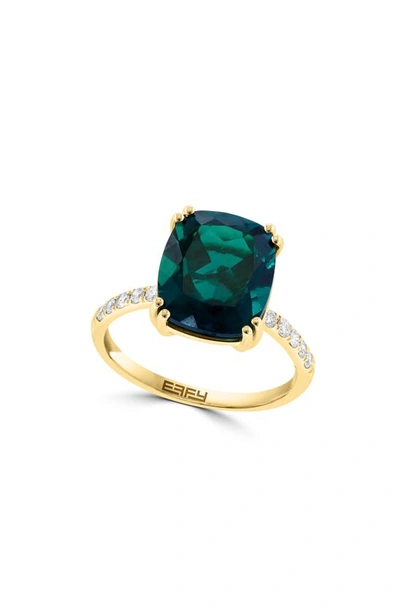 Effy 14k Yellow Gold Lab Created Emerald & Lab Created Diamond Ring In Green
