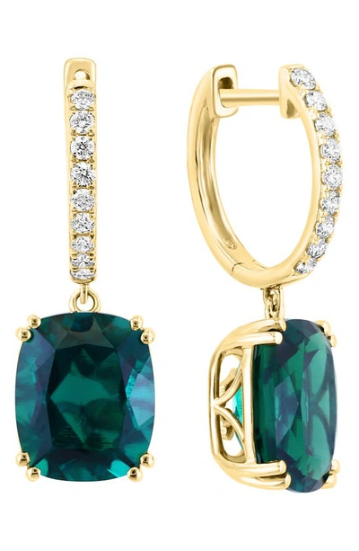 Effy 14k Yellow Gold Lab Created Diamond & Lab Created Emerald Drop Huggie Hoop Earrings In Green
