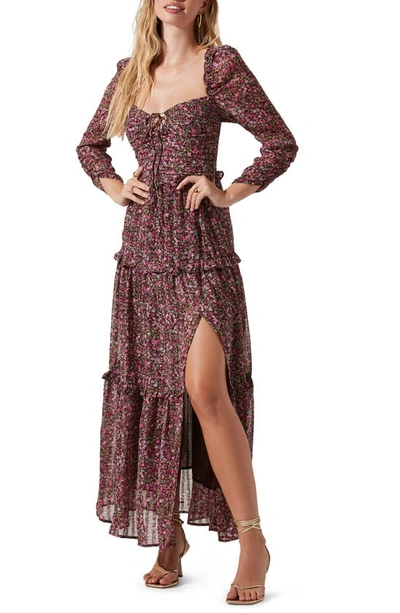 Astr Lovestruck Floral Tiered Maxi Dress In Brown Pink | ModeSens