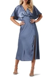 Astr Alessia Flutter Sleeve Dress In Slate Blue