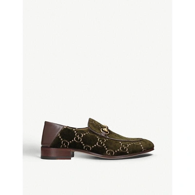 Gucci Logo-embossed Velvet Loafers In Dark Green