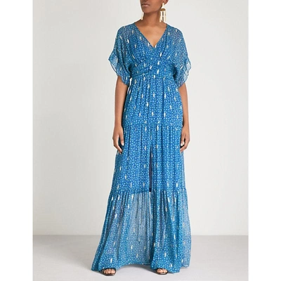 Ba&sh Mela Metallic-embroidered Silk-chiffon Maxi Dress In Blue | ModeSens
