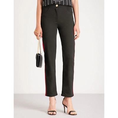 Balmain Side-stripe Straight Jeans In Noir/rouge