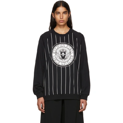 Balmain Womens Black And White Stripe Logo-print Cotton-jersey Sweatshirt In Black/white