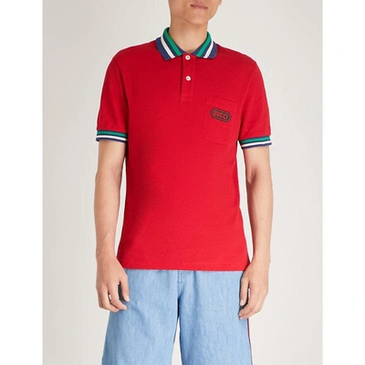 Gucci Logo-print Cotton-piqué Polo Shirt In Red