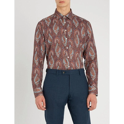 Etro Moroccan Paisley-print Regular-fit Stretch-cotton Shirt In Red Blue