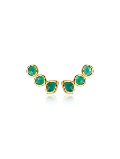 Monica Vinader Gold Plated Vermeil Silver Siren Green Onyx Climber Earrings