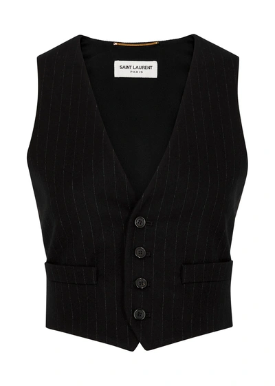 Saint Laurent Pinstriped Wool-blend Waistcoat In Black