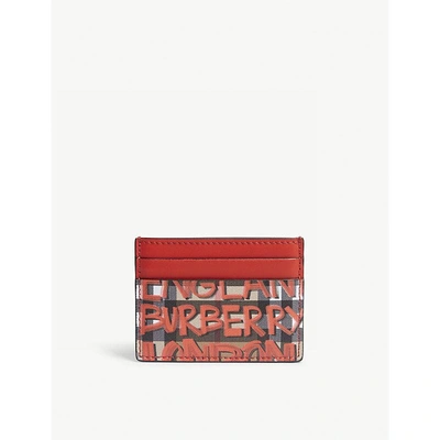 Burberry Red Check Graffiti Vintage Leather Card Holder
