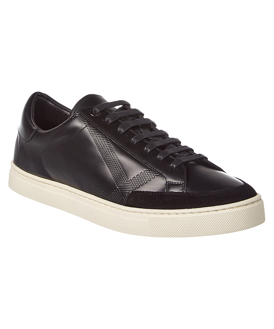 Burberry Embossed Check Leather Trainer' In Black | ModeSens