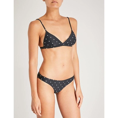 Asceno Polka Dot Triangle Bikini Top In Jet Black Polka