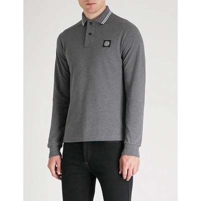 Stone Island Logo-embroidered Slim-fit Cotton-piqué Shirt In Fumo (grey)
