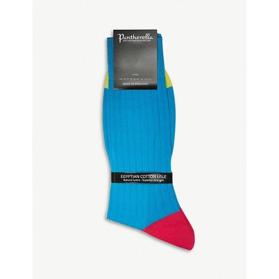 Pantherella Portobello Ribbed Cotton-blend Socks In Bright Blue