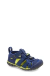 Keen Kids' Seacamp Ii Cnx Water Friendly Sandal In Blue Depths/ Chartreuse