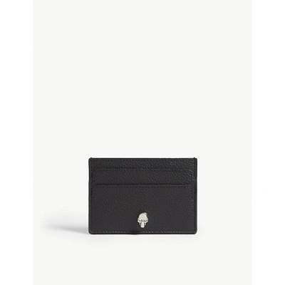Alexander Mcqueen Black And Silver Crystal Detail Skull Leather Card Holder In Black/silver