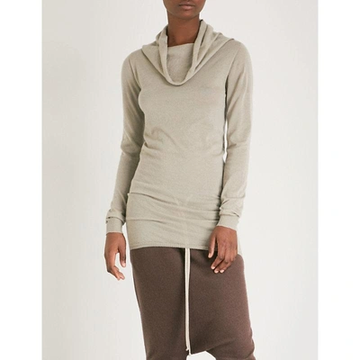 Rick Owens Ladies Pearl Grey Cowl-neck Cashmere Sweater