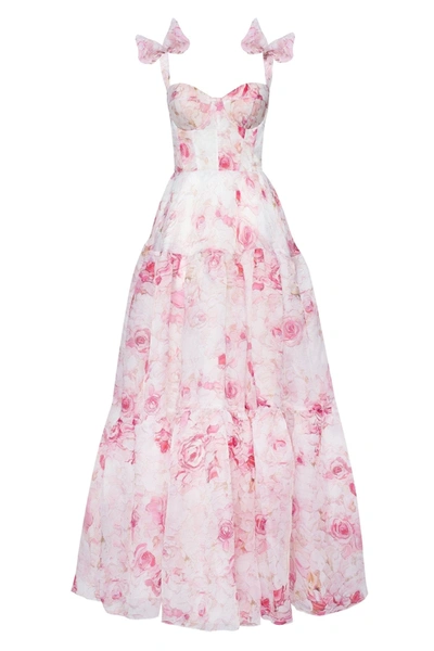 Milla Pink Peony Tender Floral Maxi Tie-strap Dress