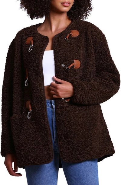 Avec Les Filles Toggle Front Faux Shearling Jacket In Chocolate