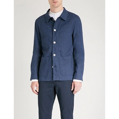 Oscar Jacobson Hannes Regular-fit Hopsack Cotton-blend Shirt In Dark Blue |  ModeSens