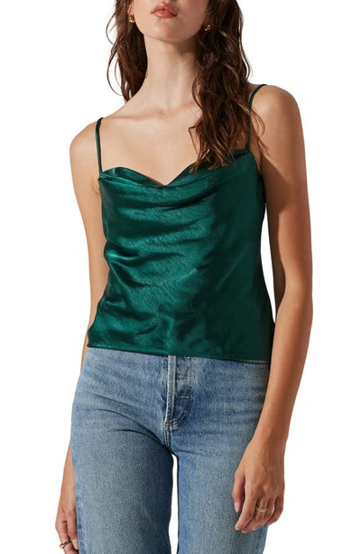 Astr Cowl Neck Satin Camisole In Green