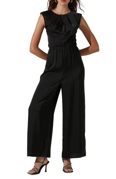 Astr Inverted Pleat Neck Wide Leg Jumpsuit In Black