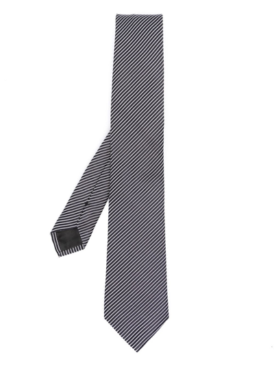 Giorgio Armani Stripe-print Silk Blend Tie In Blue