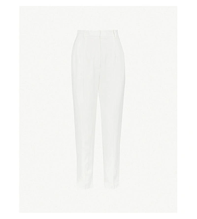 Alexander Mcqueen Straight Cropped Crepe Trousers In Ivory