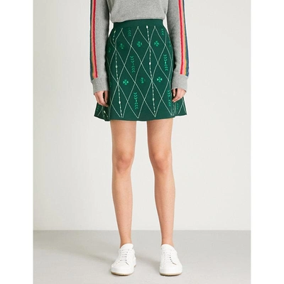 Sandro Embroidered Knit Skirt In Chlorophylle