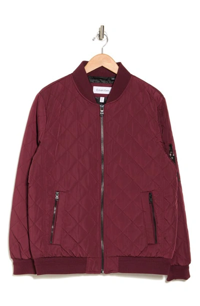 Calvin Klein Quilted Bomber Jacket In Burgundy