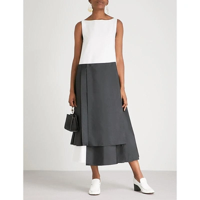 Adeam Asymmetric-hem Cotton Midi Dress In Black/white