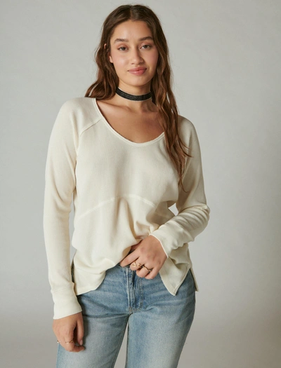 Lucky Brand Women's Oversized Scoop-neck Waffle-knit Top In White