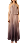 Petal And Pup Gia Pleated Halterneck Maxi Dress In Gold Purple