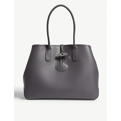 Longchamp Roseau Leather Shoulder Tote Bag In Grey
