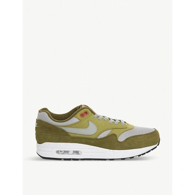 Nike Air Max 1 Leather Trainers In Olive Hasanero Red