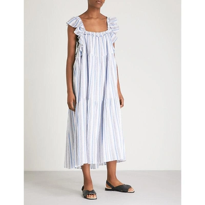 Apiece Apart Ossetia Striped Cotton-gauze Midi Dress In Seaside Stripe