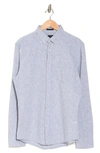 14th & Union Long Sleeve Slim Fit Linen Cotton Shirt In Blue Weather- White Eoe