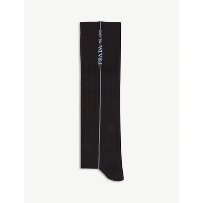 Prada Calzino Long Socks In Nero/celeste