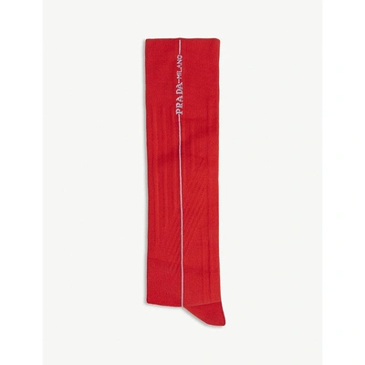 Prada Calzino Long Socks In Rosso/celeste