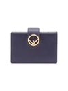 Fendi Leather Gusseted Card Holder In Blue
