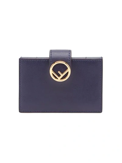 Fendi Leather Gusseted Card Holder In Blue