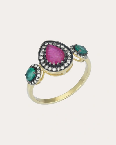 Amrapali Women's Ruby & Emerald Mini Rajasthan Ring In Pink