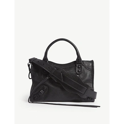 Balenciaga Ladies Black Grained City Mini Leather Shoulder Bag In Black/black