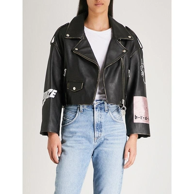 Diesel Helga 图形-印刷的 皮革 夹克 In Black