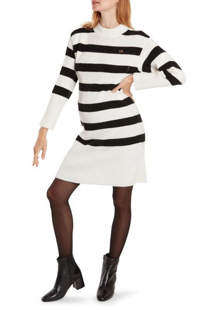 Cache Coeur Deauville Long Sleeve Maternity/nursing Sweater Dress In Black/ White