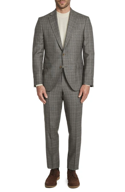 Jack Victor Esprit Soft Constructed Plaid Wool Suit In Tan