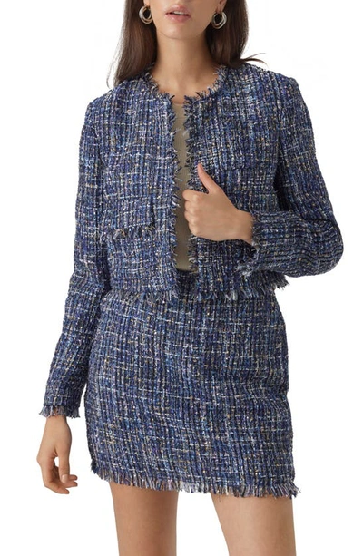 Vero Moda Chantelle Tweed Crop Jacket In Navy Blazer Detailmelange