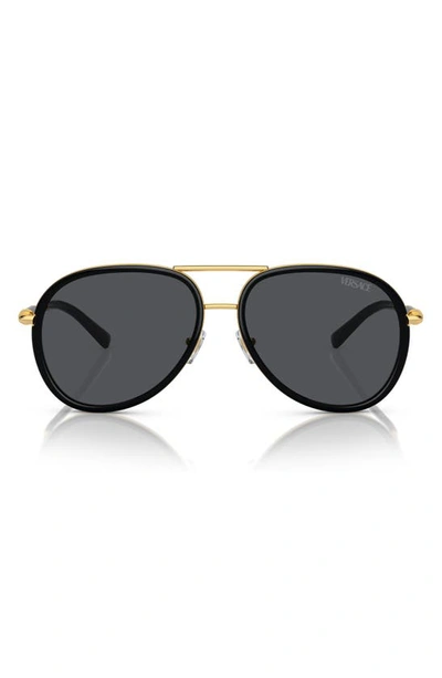 Versace 60mm Pilot Sunglasses In Black/gray Solid