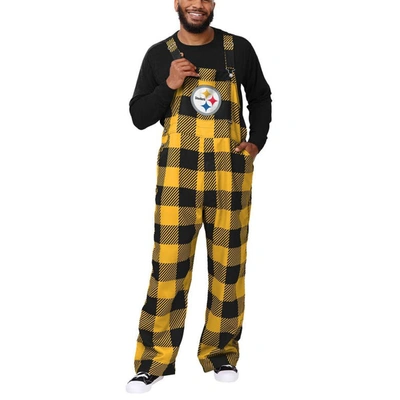 Foco Black Pittsburgh Steelers Big Logo Plaid Overalls