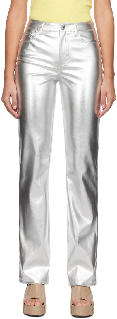 Staud Silver Chisel Faux-leather Trousers