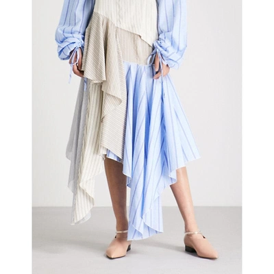 Jw Anderson Striped Handkerchief-hem Silk Midi Skirt In Clay